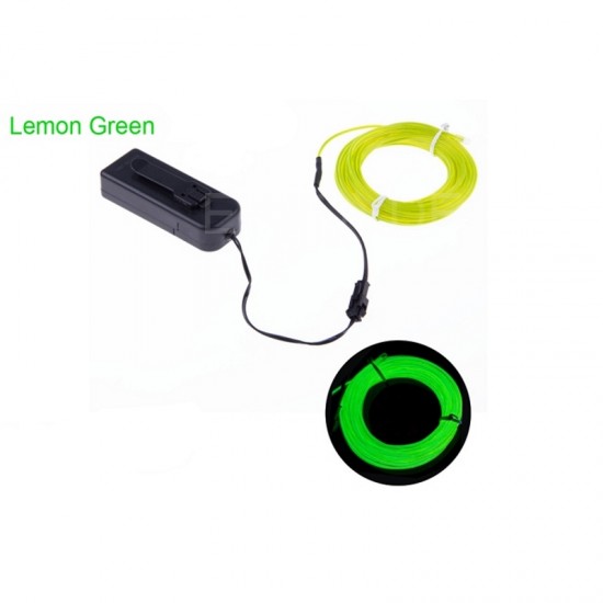 EL Wire Neon Light Rope Tube Cable+Battery Controller- 5 Meter Lemon Green